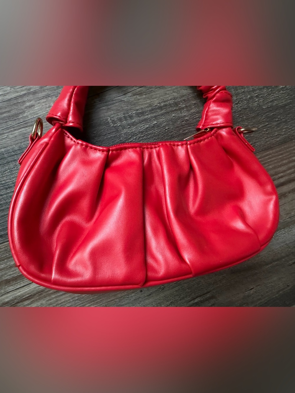 Red Ruched Top-Handle Shoulder Bag - Picture 3 of 4